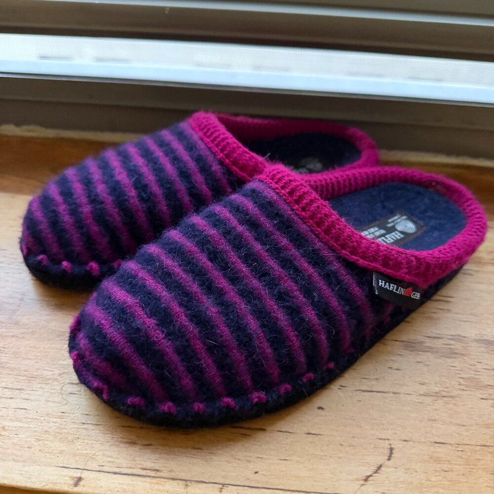 Haflinger Cathy Wool Slippers Womens Navy Kardinal (Fuschia) Size 36